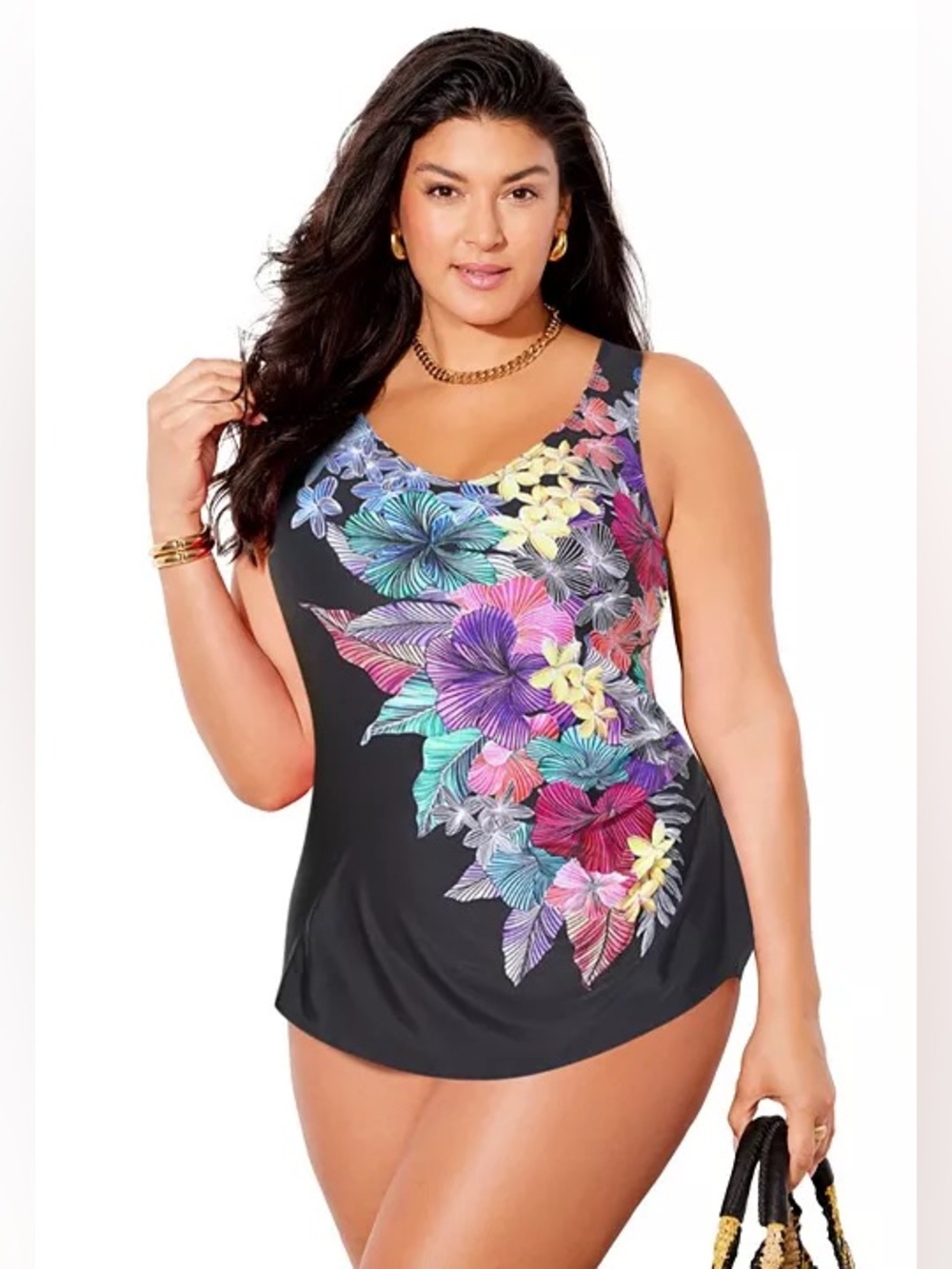 Swimsuits for All Women's Sarong Front One Piece Swimsuit in Multi Stencil 20
